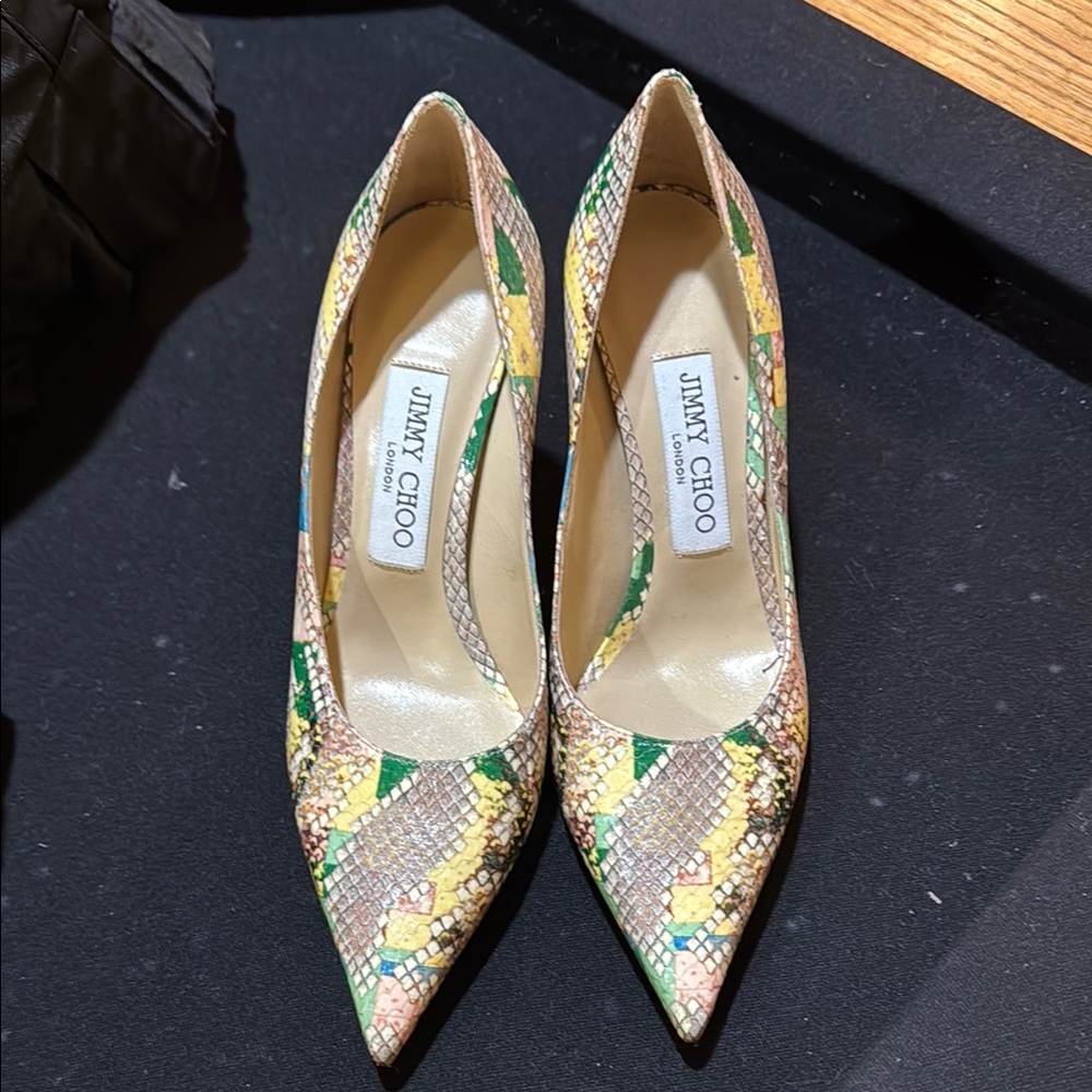 Jimmy Choo Yellow and Green Heels Elegant Stiletto Design